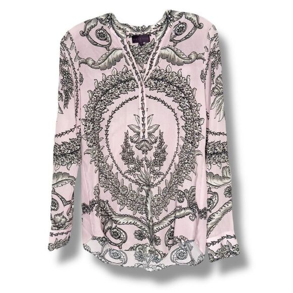 Hale Bob Silk Blouse International Silk Popover Pink Gray Print Women’s Size S - Picture 1 of 8